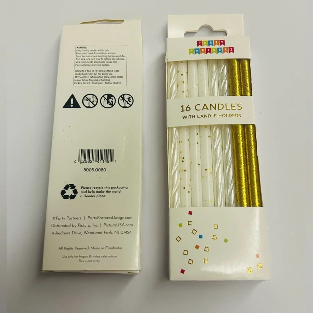 New 32 Candles Gold Metallic White with Gold Dots White Candle made in Cambodia